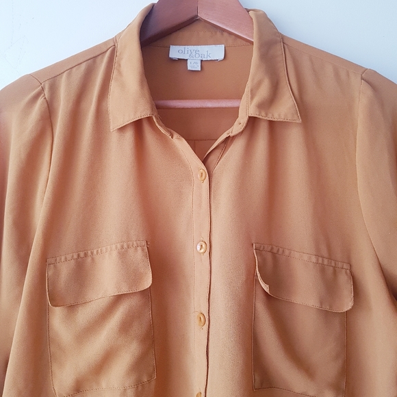 OLIVE & OAK Yellow Collar Neck Front Button Sheer Blouse Top - Picture 2 of 9
